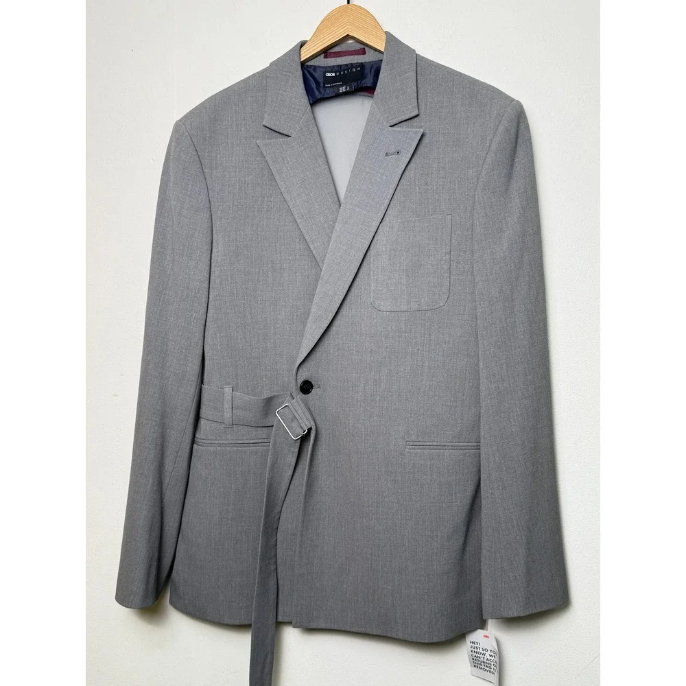 ASOS‎ Men Grey Belted Blazer Jacket with Sheer Back Panel Size 40L